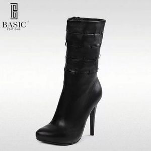 Basic Editions Genuine Leather High Heel Boots